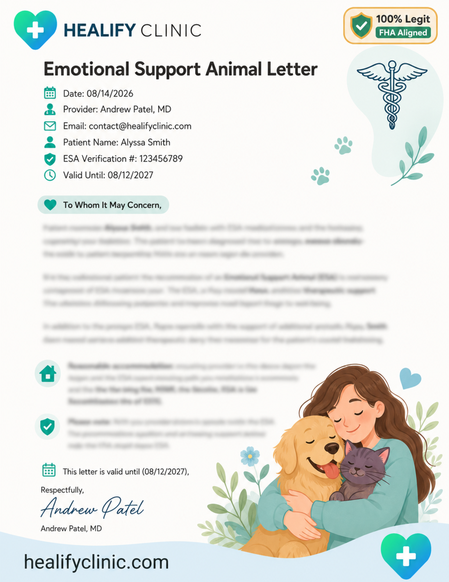 ESA Letter Sample from Healify Clinic